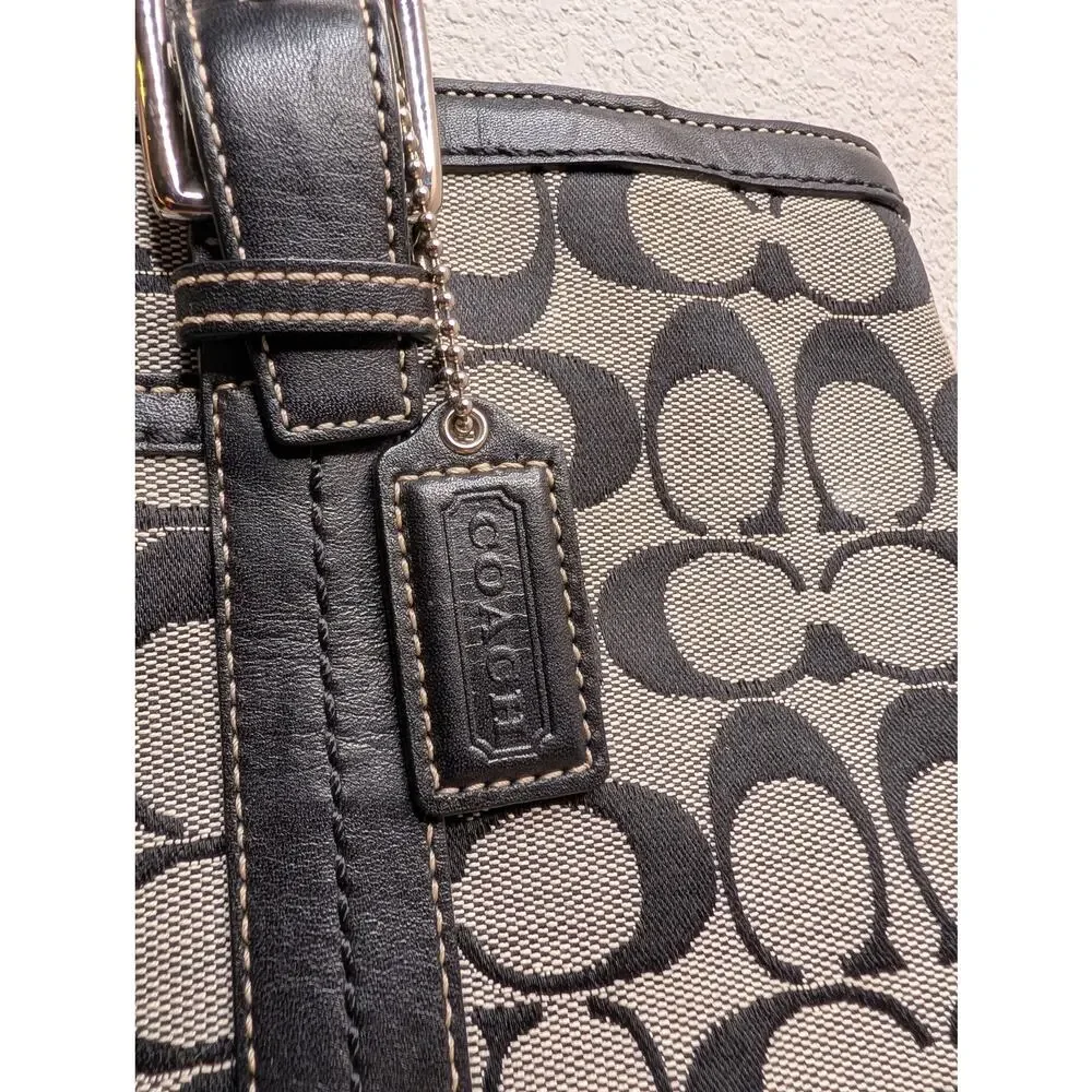 Coach Hamptons Signature F12645 Jacquard Tote Bag Black/Gray Preppy Shoulder